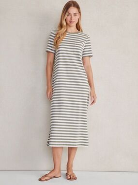 Haven Well Within Organic 100% Cotton Interlock Striped T-shirt Midi Dress Sz XS
